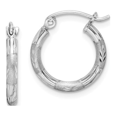 Sterling Silver 15mm Diamond-Cut Hoop Earrings