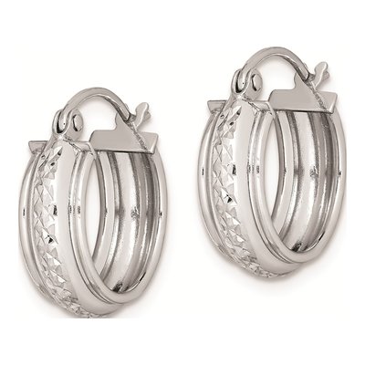 Sterling Silver 15mm Diamond-Cut Round Hoop Earrings – view 3