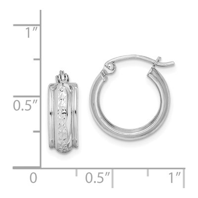 Sterling Silver 15mm Diamond-Cut Round Hoop Earrings – view 5