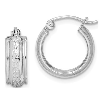 Sterling Silver 15mm Diamond-Cut Round Hoop Earrings