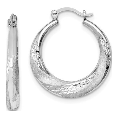 Sterling Silver 21mm Scalloped Round Hoop Earrings
