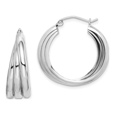 Sterling Silver 24mm Triple Tube Hoop Earrings