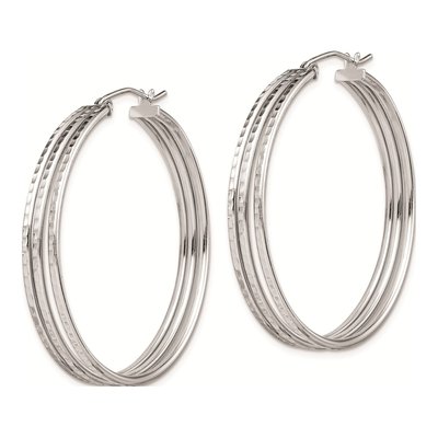 Sterling Silver 38mm Textured Hoop Earrings – view 3