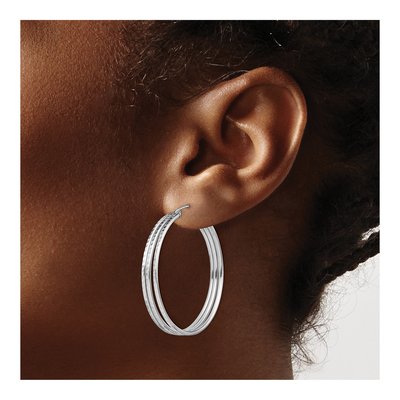 Sterling Silver 38mm Textured Hoop Earrings – view 4