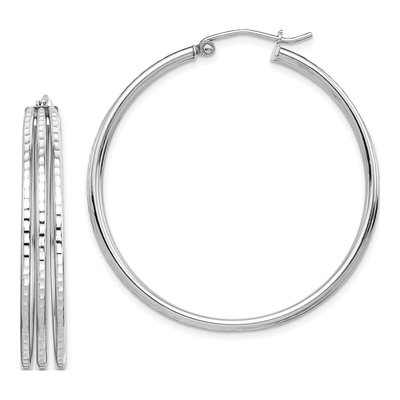 Sterling Silver 38mm Textured Hoop Earrings