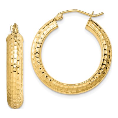 Gold-Plated Sterling Silver 25mm Diamond-Cut Hoop Earrings
