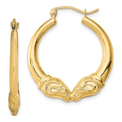 Gold-Plated Sterling Silver 25mm Ram's Head Hoop Earrings