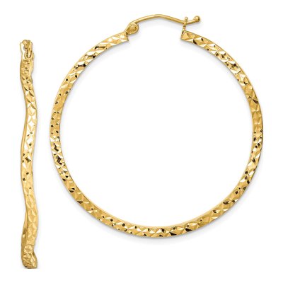 Gold-Plated Sterling Silver 41mm Diamond-Cut Wavy Hoop Earrings