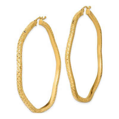 Gold-Plated Sterling Silver 55mm Diamond-Cut Wavy Hoop Earrings – view 3