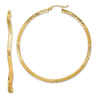 Gold-Plated Sterling Silver 55mm Diamond-Cut Wavy Hoop Earrings