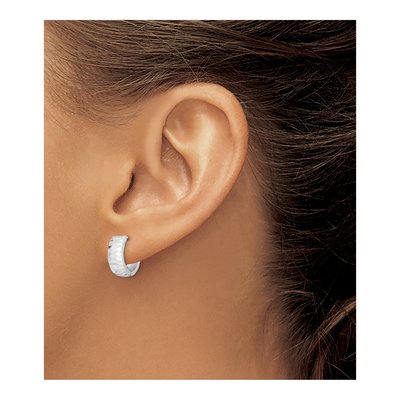 Sterling Silver 14mm Diamond-Cut Huggie Hoop Earrings – view 4