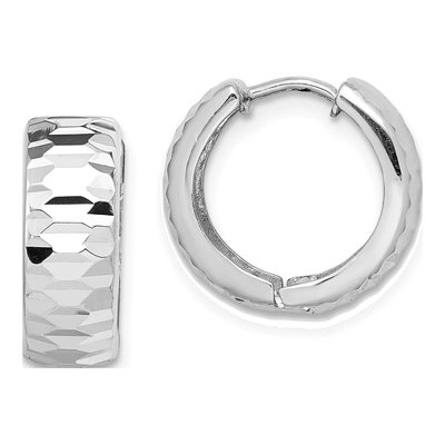 Sterling Silver 14mm Diamond-Cut Huggie Hoop Earrings