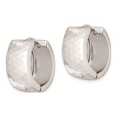 Sterling Silver 18mm Patterned Huggie Hoop Earrings – view 3