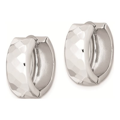 Sterling Silver 16mm Patterned Huggie Hoop Earrings – view 3
