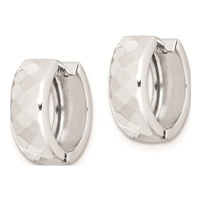 Sterling Silver 15mm Patterned Huggie Hoop Earrings – view 3
