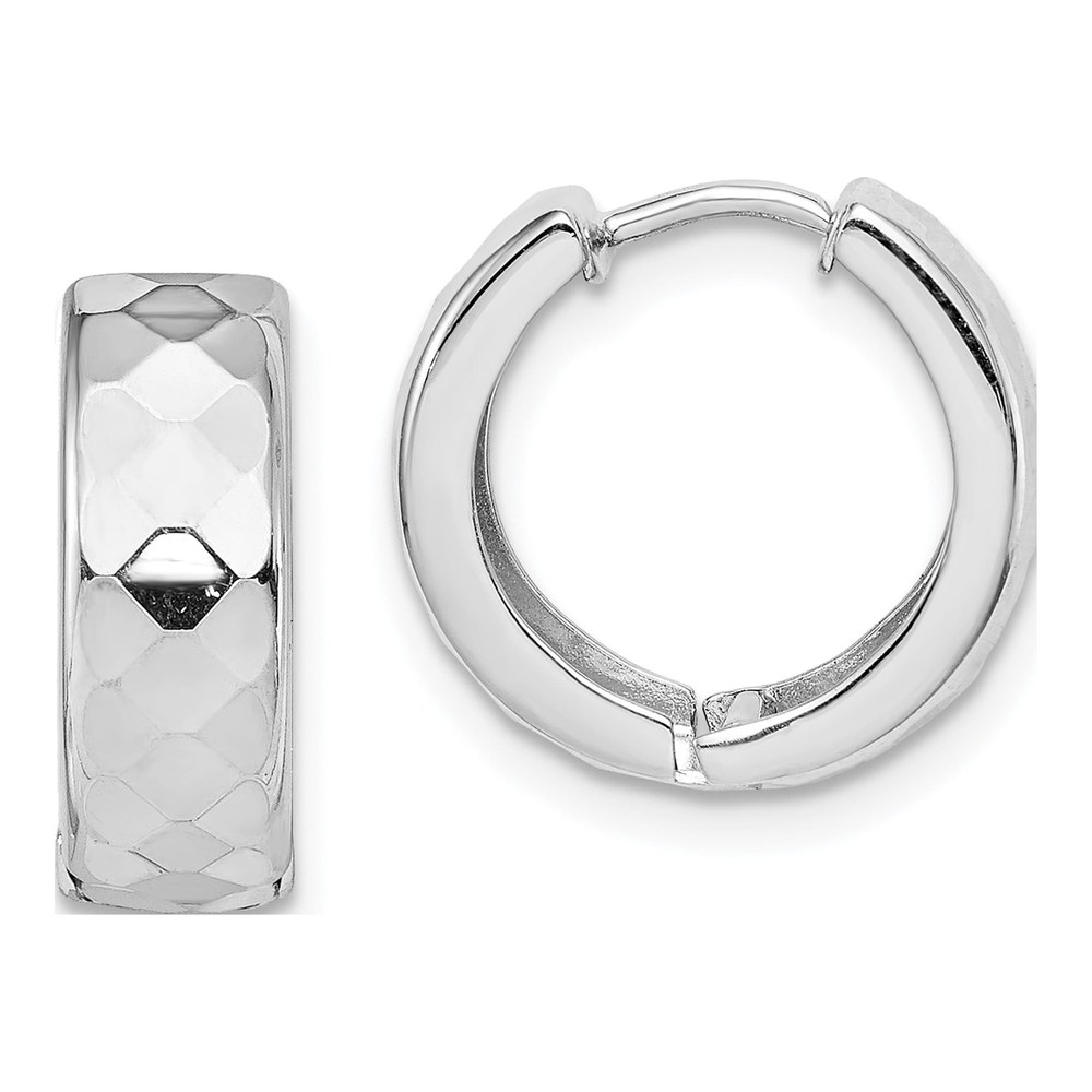 Sterling Silver 15mm Patterned Huggie Hoop Earrings