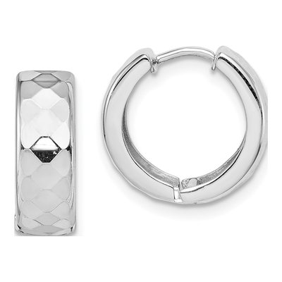 Sterling Silver 15mm Patterned Huggie Hoop Earrings