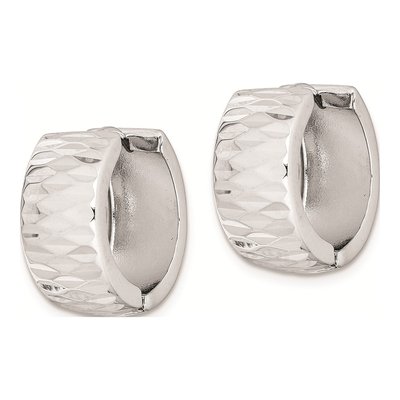 Sterling Silver 18mm Diamond-Cut Huggie Hoop Earrings – view 3
