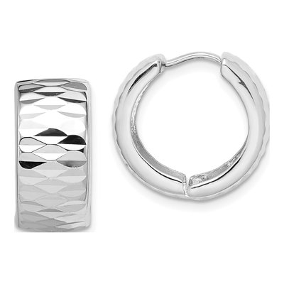 Sterling Silver 18mm Diamond-Cut Huggie Hoop Earrings