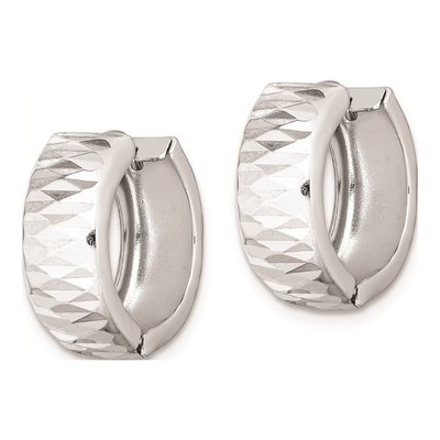 Sterling Silver 16mm Diamond-Cut Huggie Hoop Earrings – view 3