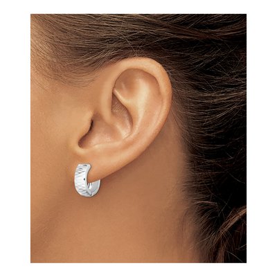 Sterling Silver 16mm Diamond-Cut Huggie Hoop Earrings – view 4