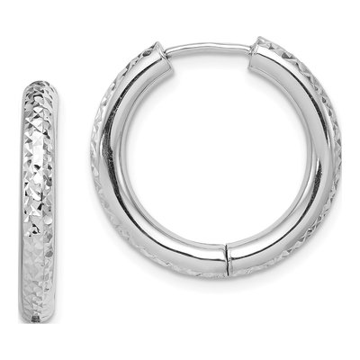 Sterling Silver 21mm Diamond-Cut Huggie Hoop Earrings