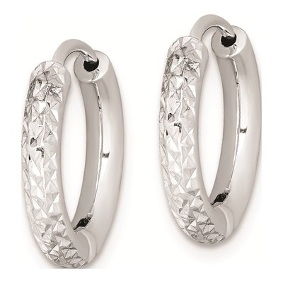 Sterling Silver 15mm Diamond-Cut Huggie Hoop Earrings – view 3