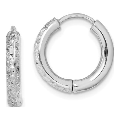 Sterling Silver 15mm Diamond-Cut Huggie Hoop Earrings