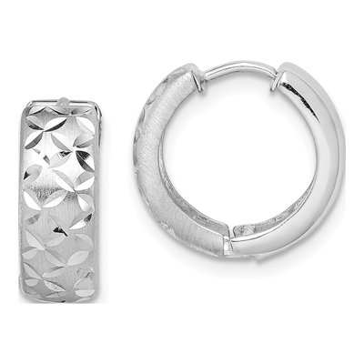 Sterling Silver 14mm Diamond-Cut Huggie Hoop Earrings