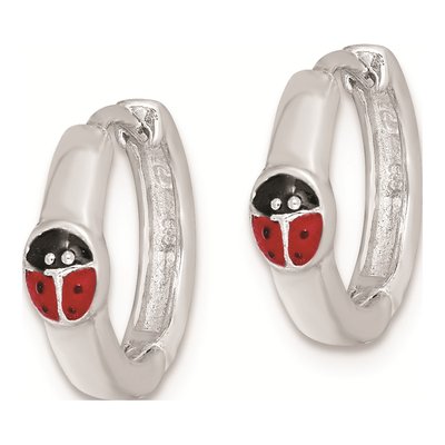 Sterling Silver 13mm Ladybug Huggie Hoop Earrings – view 3