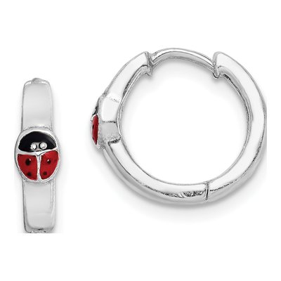 Sterling Silver 13mm Ladybug Huggie Hoop Earrings