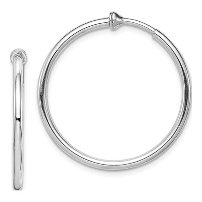Sterling Silver 28mm Non-Pierced Round Hoop Earrings