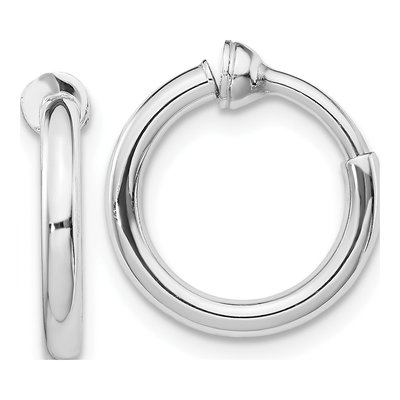 Sterling Silver 14mm Non-Pierced Round Hoop Earrings