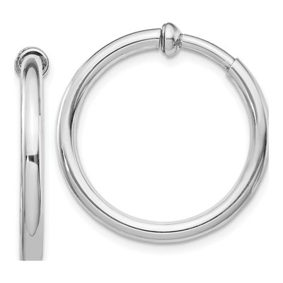 Sterling Silver 25mm Non-Pierced Round Hoop Earrings