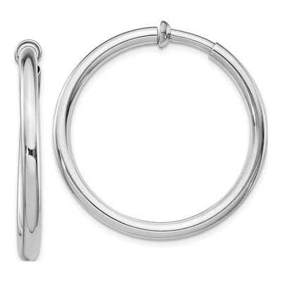 Sterling Silver 37mm Non-Pierced Round Hoop Earrings