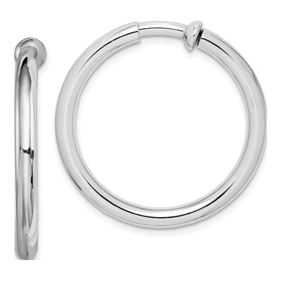 Sterling Silver 31mm Non-Pierced Round Hoop Earrings