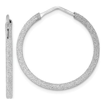 Sterling Silver 32mm Laser-Cut Endless Hoop Earrings