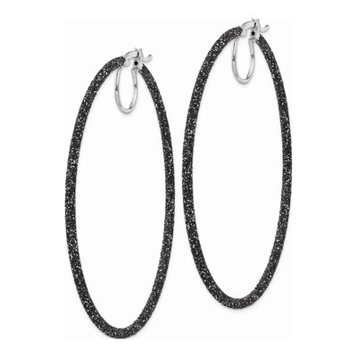 Sterling Silver 55mm Black Glitter Enamel Hoop Earrings – view 3