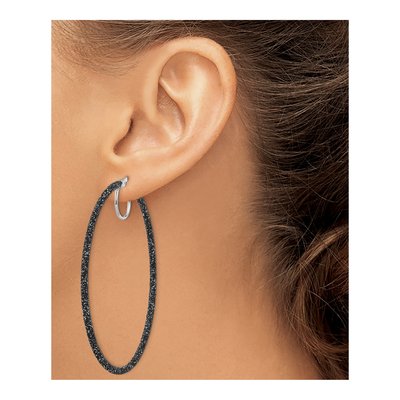 Sterling Silver 55mm Black Glitter Enamel Hoop Earrings – view 4