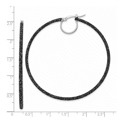 Sterling Silver 55mm Black Glitter Enamel Hoop Earrings – view 5