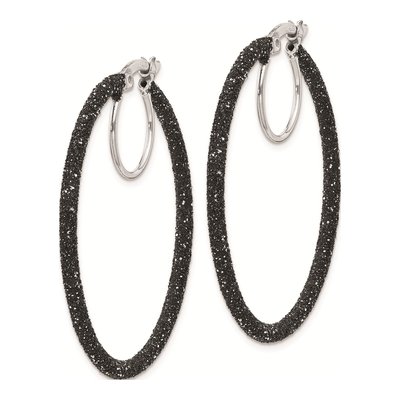 Sterling Silver 35mm Black Glitter Enamel Hoop Earrings – view 3