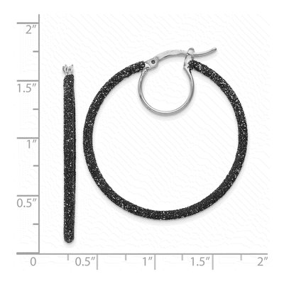 Sterling Silver 35mm Black Glitter Enamel Hoop Earrings – view 5