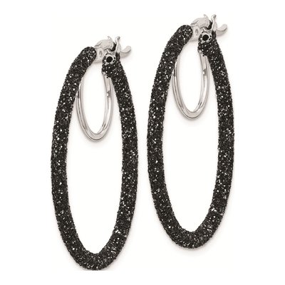 Sterling Silver 30mm Black Glitter Enamel Hoop Earrings – view 3