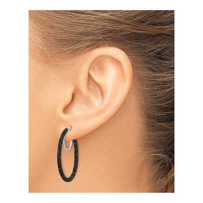 Sterling Silver 30mm Black Glitter Enamel Hoop Earrings – view 4