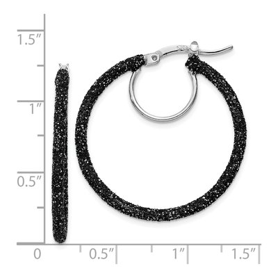 Sterling Silver 30mm Black Glitter Enamel Hoop Earrings – view 5