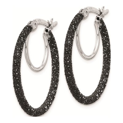 Sterling Silver 25mm Black Glitter Enamel Hoop Earrings – view 3
