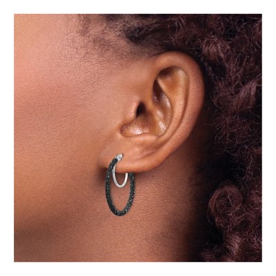 Sterling Silver 25mm Black Glitter Enamel Hoop Earrings – view 4