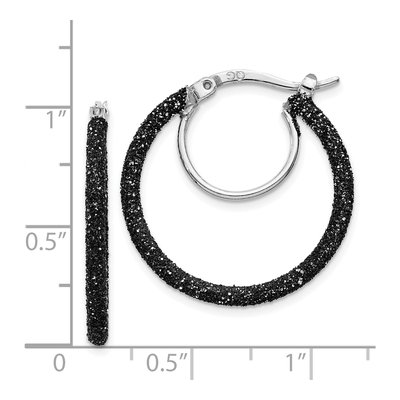 Sterling Silver 25mm Black Glitter Enamel Hoop Earrings – view 5
