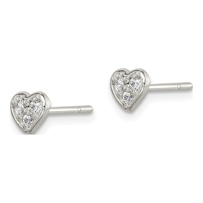 Sterling Silver Round CZ Heart for Girls Stud Earrings – view 3