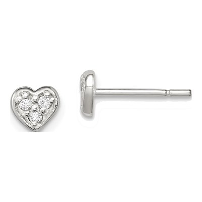 Sterling Silver Round CZ Heart for Girls Stud Earrings